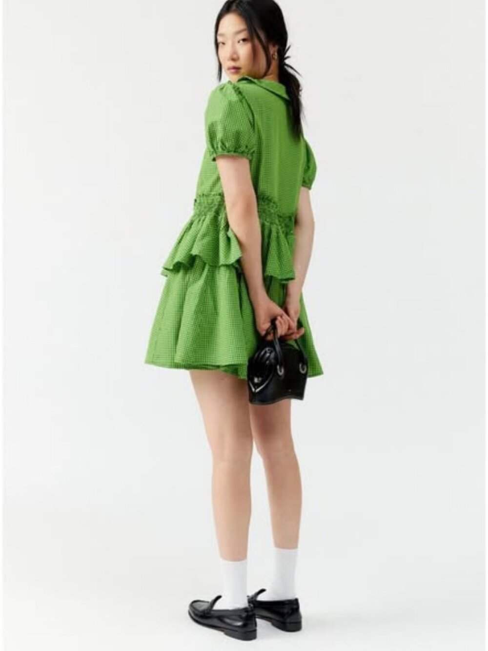 NWT UO Green Ruffled Plaid Babydoll Dress